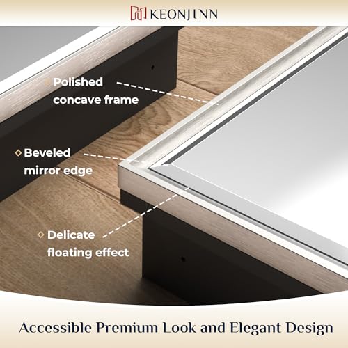 Image of Keonjinn Bathroom Medicine Cabinets with Mirror, 24 inch x 30 inch Brushed Nickel Medicine Cabinet, Recessed or Wall-Mounted, Aluminum Alloy Framed, Farmhouse Bathroom Mirror with Storage Cabinet