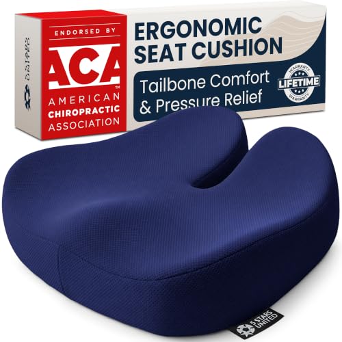Image of 5 STARS UNITED Seat Cushion - Memory Foam Chair Cushion for Tailbone Pain Relief - Ergonomic Support for Coccyx, Sciatica & Butt - Office, Desk & Gaming Chair, Car Seat, Wheelchair, Blue Mesh