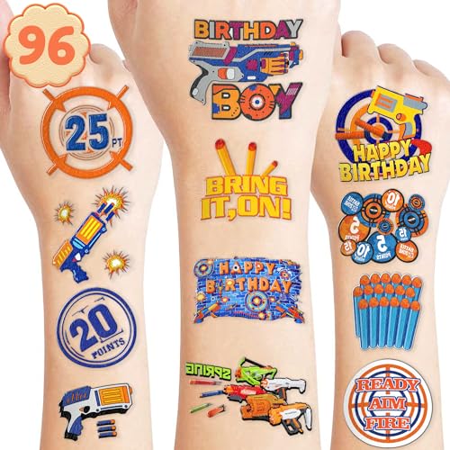 Dart War Temporary Tattoos Birthday Party Supplies Decorations 96PCS Tattoos Stickers Cute Party Favors Kids for Boys Girls Gifts Classroom School Prizes Themed