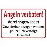 INDIGOS UG - Aluverbundplatte Schilder 3mm - Sicherheit - Angeln verboten - Vereinsgewässer - Zuwiderhandlungen Werden polizeilich verfolgt - 300x200 mm - Hotel, Firma, Schutz, Kita, Arzt