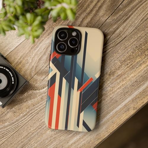 Coque iPhone 16 Pro Max lignes abstraites géométriques orange et bleu rigide mate