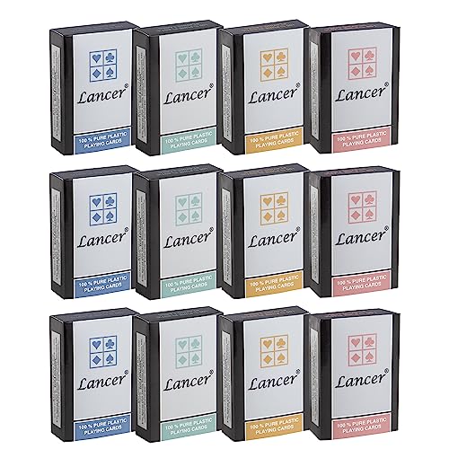 LANCER Premium Plastic Playing Cards (Set of 12), Bridge Size, Mu...