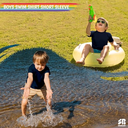 Image of Boy's UPF 50 Rash Guard Swim Shirts Short Sleeve Sun Protection SPF Fishing Surfing Water Beach Shirts Quick Dry