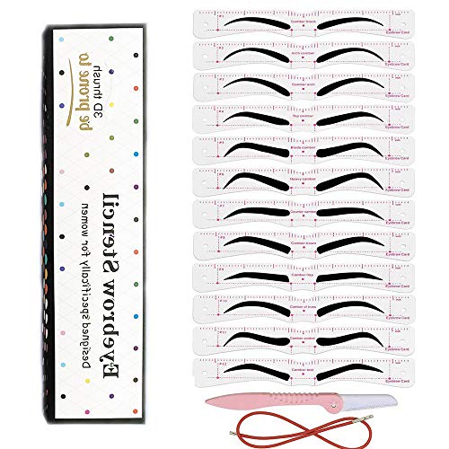 12pcs Eyebrow Stencil Eyebrow Shaper Kit with Adjustable Strap and Eyebrow Razor, Eyebrows Trimming Reusable Eyebrow Template Makeup Tools for Beginners