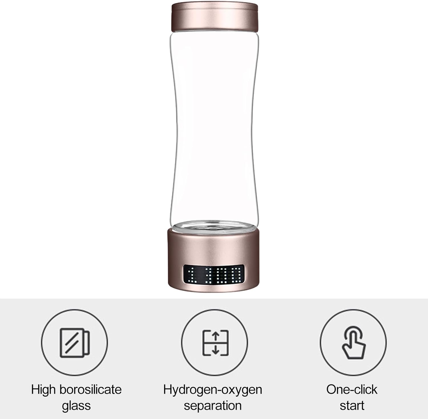 Hydrogen Water Cup, 280ml Hydropures Hydrogen Water Bottle 3min Quick Electrolysis Hydrogen-Rich Metabolism Promoting Water Cup for Home Office Outdoor Silver 1
