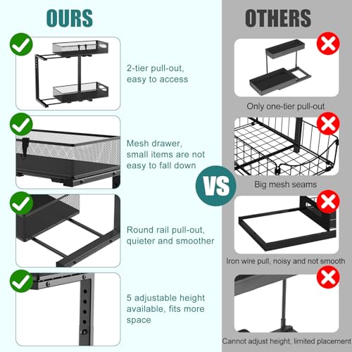 Housolution 1 Pack Under Sink Storage, Height Adjustable Pull Out Under Sink Organiser with Sliding Mesh Drawers - Image 4
