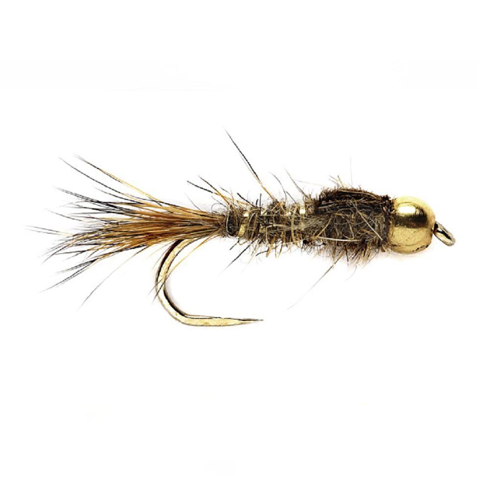 The Fly Fishing Place Barbless Bead Head Hares Ear Nymph Fly Fishing Flies - Set of 6 Flies Hook Size 12