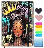 Lined Journal Notebook, 200 Pages A5 Leather Hardcover Notebooks with Bookmarks/Indexes, Classic with Pen Loop Notebook Journals for Office School，African American Women Afro Girl with Crown