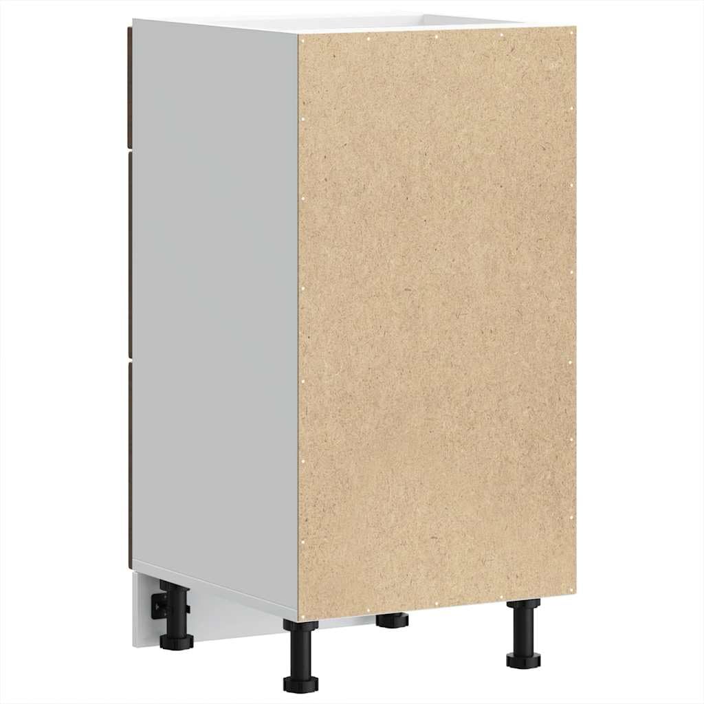Küchen-Unterschrank Lucca Braun Eichen-Optik aus Holzwerkstoff, 40 x 46 x 81,5 cm, 2 Schubladen, verstellbare Füße, Stauraum für Schüssel, Teller, Töpfe und Küchenzubehör