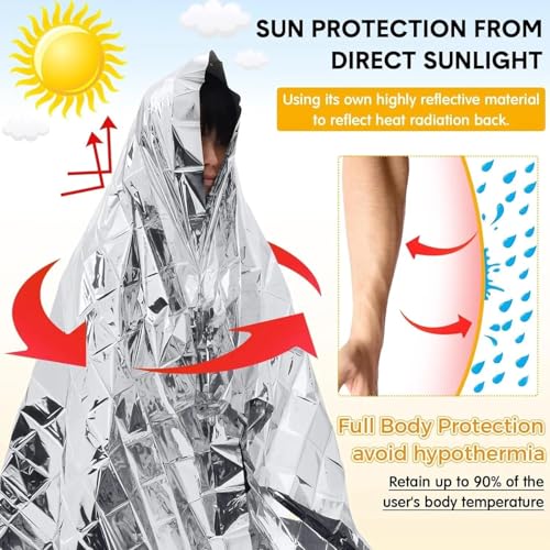Image of Emergency Survival Blanket, Mylar Thermal Blanket, Gigantic Space Blanket 82 inch x 63 inch (2)