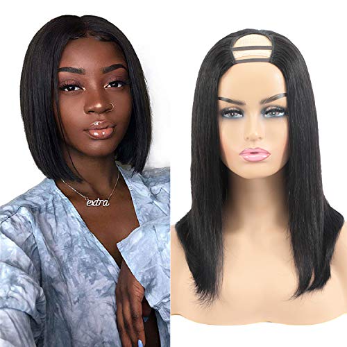 ALIMICE U Part Wig Bob Wigs Human Hair 12a Half Wigs For Black Women Braxilian Upart Human Hair Wig Bob U Part Wigs With Clip In Half Wig 12a Unprocessed U Part Wig Human Hair big cap (bob 14 inch, u bob)