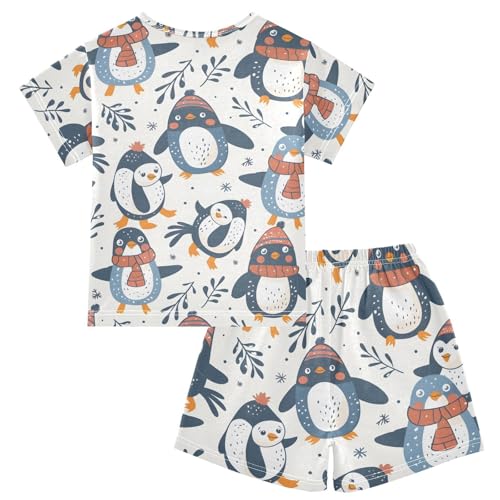 ALAZA Penguin Leaves Cartoon Pajamas Short Sleeve 2 Piece Sleepwear Top and Bottom Pajama Set Unisex2