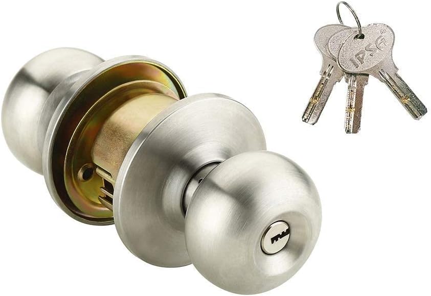 IPSA High Security Stainless Steel SS202 Cylindrical Lock Tubular Door Knob with Computer Key Backset 60MM, Polished Finish