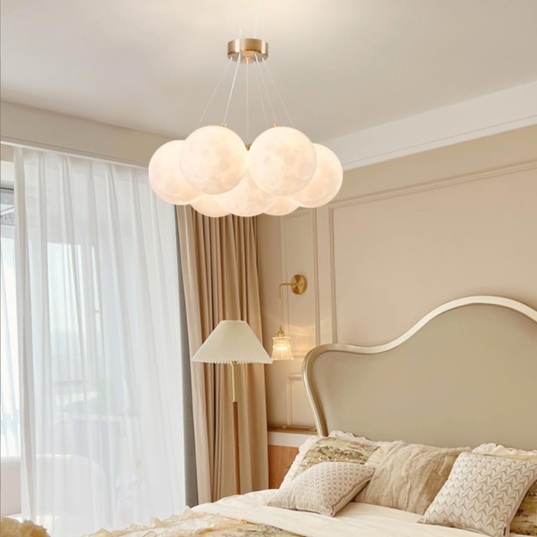 Creativo Combinato LED Combinato 3D Luna Lampada da Soffitto a Sospensione Lampadario Luna Camera dei Bambini Plafoniera per Camera da Letto, Soggiorno, 42W, 3 Illuminazione