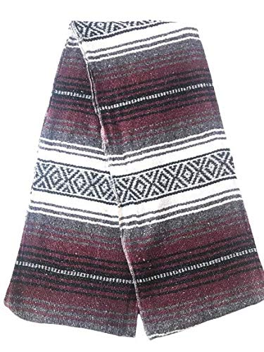 Authentic Mexican Blanket Falsa Blanket Yoga Blanket Perfect Beach Blanket Camping Blanket Picnic Blanket Car Blanket Home Throw Blanket (Bordeaux/Gray/White)