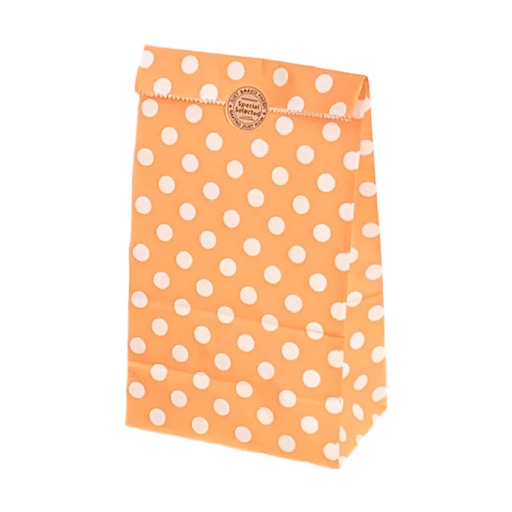 100 Stück Punkte Papiertüten 13×8×24cm Bunt Kraftpapier Geschenktüten Candy Tüten zum Verpacken von Geschenken Kleine Papiertüten für Geburtstag Hochzeit Party Weihnachten Orange