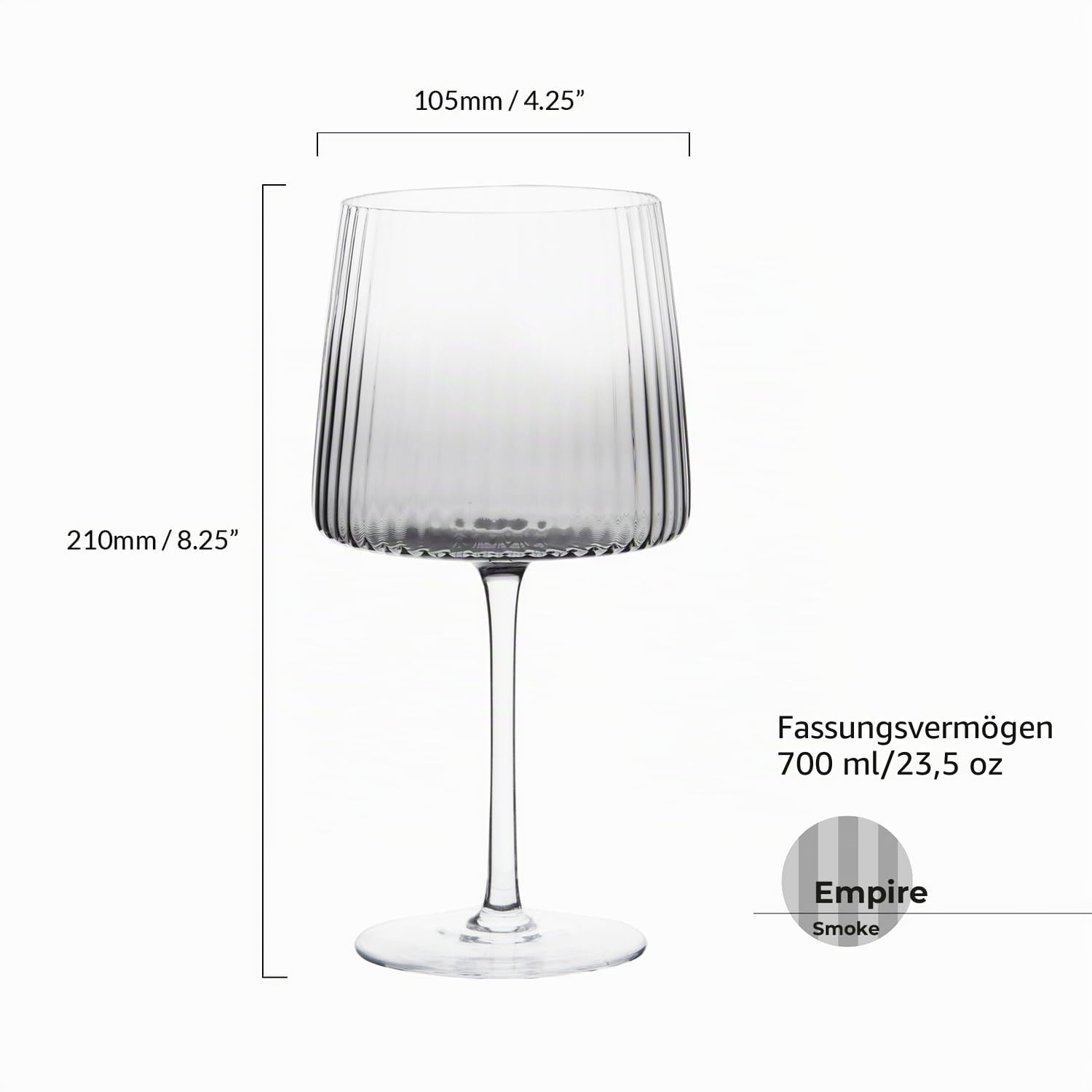 Empire Handgefertigte Gin-Gläser für Wein, Cocktails oder Wasser - 700 ml - Rauchgrau - Set mit 2 eleganten Cocktailgläsern