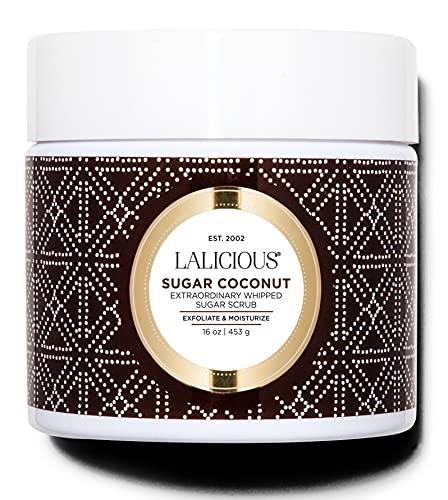 LALICIOUS Sugar Coconut Extraordinary Whipped Sugar Scrub - Cane Sugar Body Scrub with Coconut Oil & Honey, No Parabens (16 Ounces)