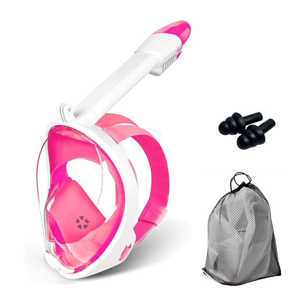Snorkel Mask Full Face,180°view Snorkeling Gear with Panoramic Design-Compatible Sports Camera, Anti-fog, Anti-leak Technology for a Safe Adults and Kids Snorkeling Experience (Pink, S/M)