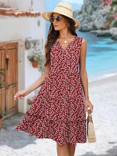 Image of Summer Dresses for Women Plus Size Casual Boho Floral Maxi Dresses Red XXL