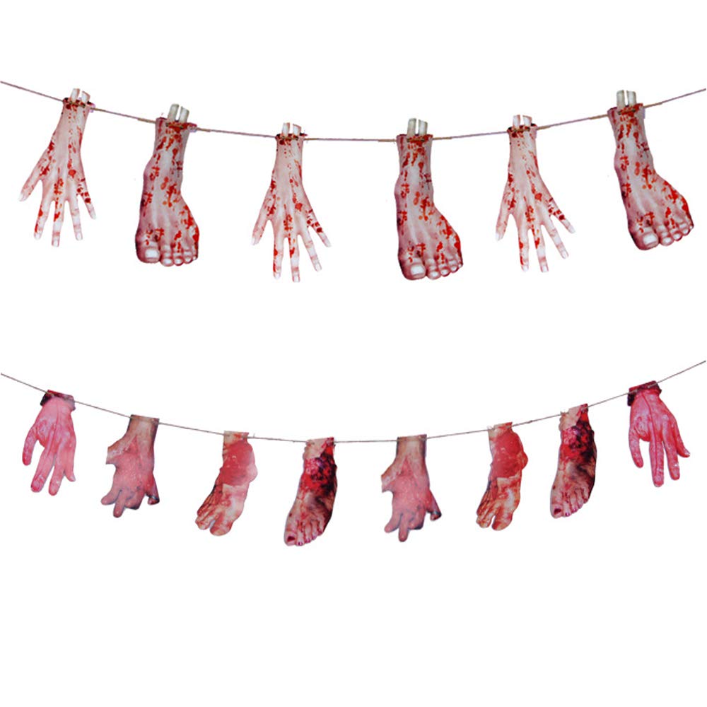 XONOR Halloween Bloody Severed Hands Feet Banners for Haunted House Halloween Vampire Zombie Party Decorations Supplies