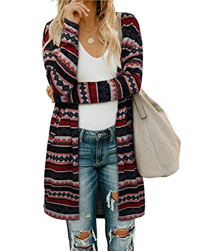 OUGES Strickjacken füR Damen Lang Cardigan Elegante Leicht Strickjacke Herbst Strickjackenpullover mit Taschen M
