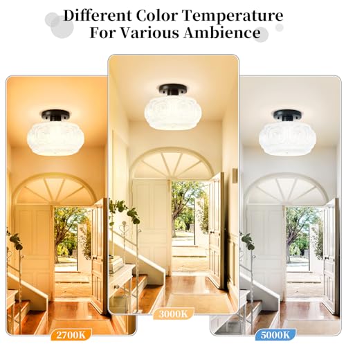 Image of Semi Flush Mount Ceiling Light, Milk Glass Shade Modern Ceiling Light Fixture, Vintage Black Lighting for Hallway Bedroom Entryway Kitchen Porch (Pack of 2)