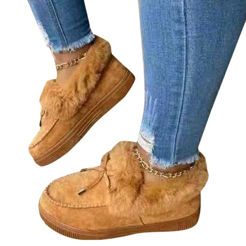 Women Winter Warm Faux Fur Lined Booties Ankle Moccasin Slippers Loafers Shoes (Brown,8-8.5)2
