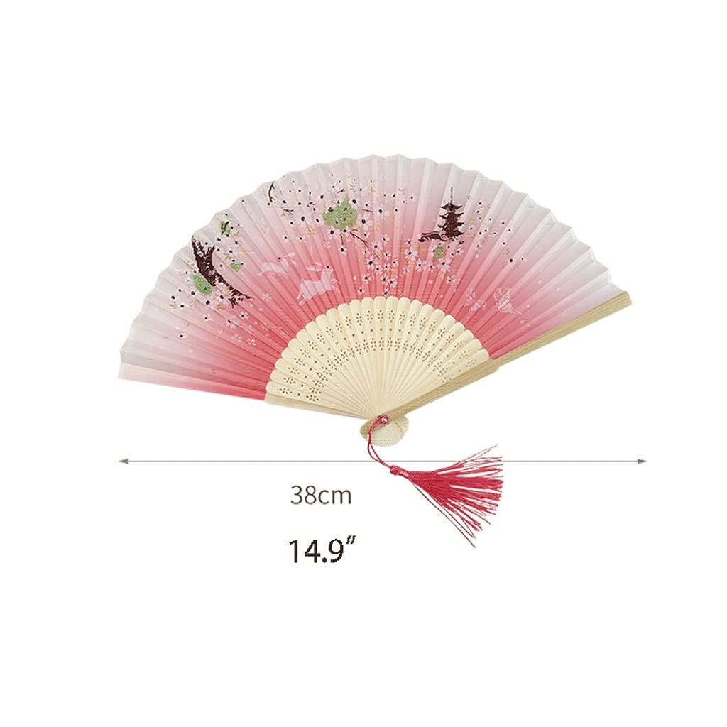 Ventagli Pieghevoli In Bambù E Seta | 2 Pezzi Con Nappa Floreale | Stile Cinese Vintage | Con Borse - Foto 3