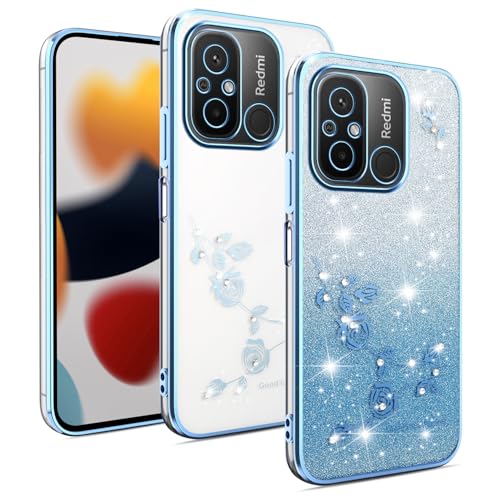 Cover Glitter per Xiaomi Redmi 12C Custodia Bling Brilla Ultrasottile Trasparente Antiurto Carino Scintillante con Donne e Ragazze - blu