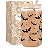 Fairys gift halloween bats cup halloween spooky gifts bat lovers gothic glass cup cute 16 oz iced coffee glass tumbler boo basket stuffers goth girl party stuff gothic spooky gifts for women  urban country home decor