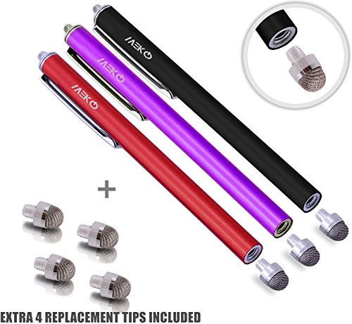 Meko [0.3-Inch Hybrid Tip Series 3 Packs Replaceable Micro-Fiber Tip Stylus Capacitive Touch Screen Pens With Extra 3 Replacement Tips - (Black/Red/Purple) #TOP1