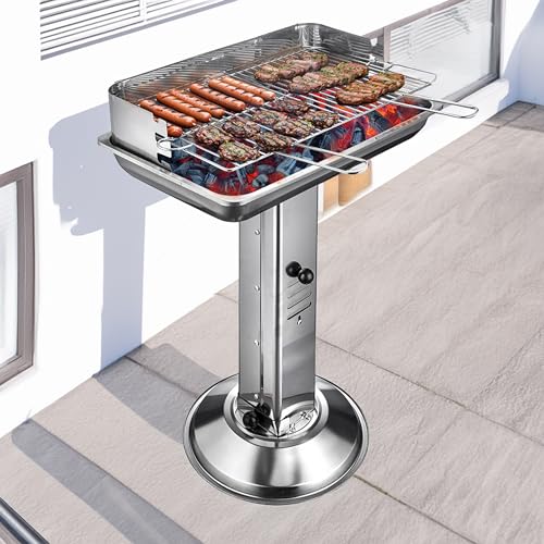 Säulengrill Holzkohlegrill Edelstahl ECKIG 52 x 30 x 74 cm