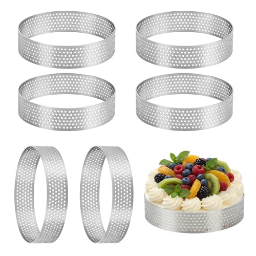6 Pièces Ø 8cm Moules à tartelettes, Cercle à Tarte Perforé en 430 Acier Inoxydable, Petits Cercles à Gâteaux, Cercles à Crumpets Perforés pour la...