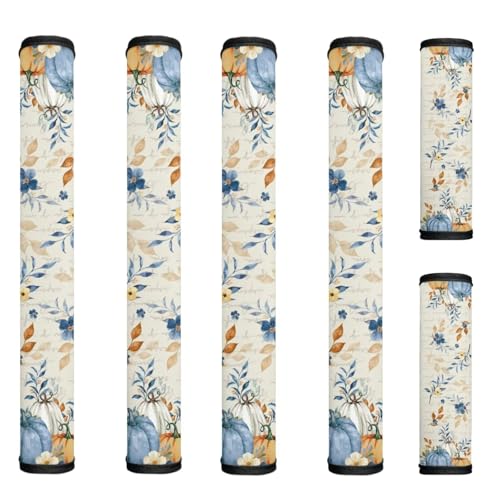 Image of Blue Pumpkin Refrigerator Door Handle Covers Thanksgiving Kitchen Decor Fridge Handle Covers Set of 6 Pack Kitchen Appliance Handle Covers for Fridge Microwave Stove Dishwasher