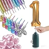 Picture of Electric Magic Balloon Pump, Electric Air Inflator Party Air Blower Pump with 1 Nozzle 1 Balloon Cutter and 10 Pcs Long Balloons,Great for Twisty Curly Balloon, Foil Balloons (Green)
