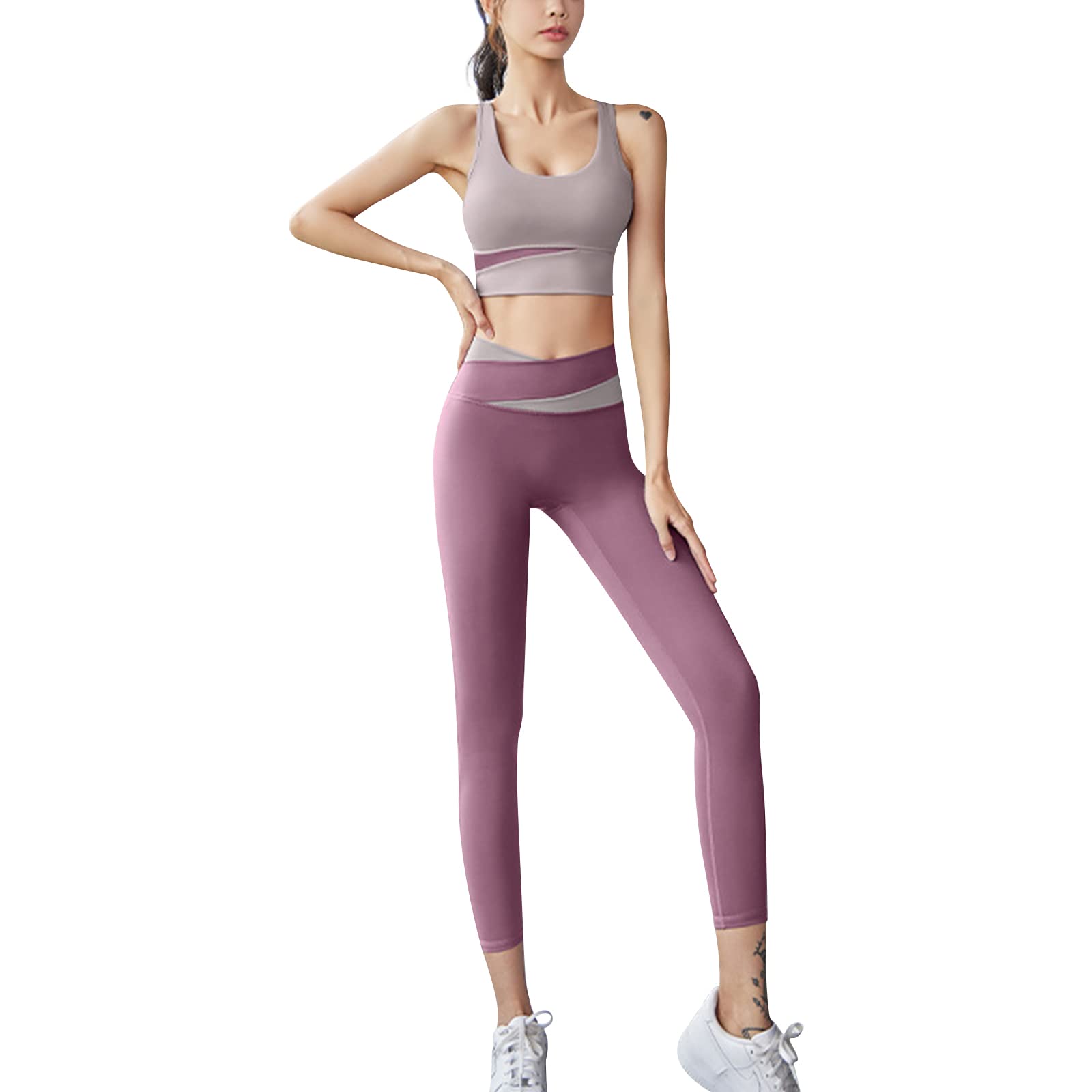 Ergocar Abbigliamento Sportivo da Donna Set 2 Pezzi, Set Palestra Donna, Top Sportivo e Vita Alta Leggings Yoga Tuta, per Running Yoga Corsa Palestra
