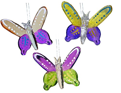Butterfly Glass Window Decorations - 3-Piece Colorful Hand Painted Glass Butterfly Ornaments With Silver Cord For Hanging #TOP19