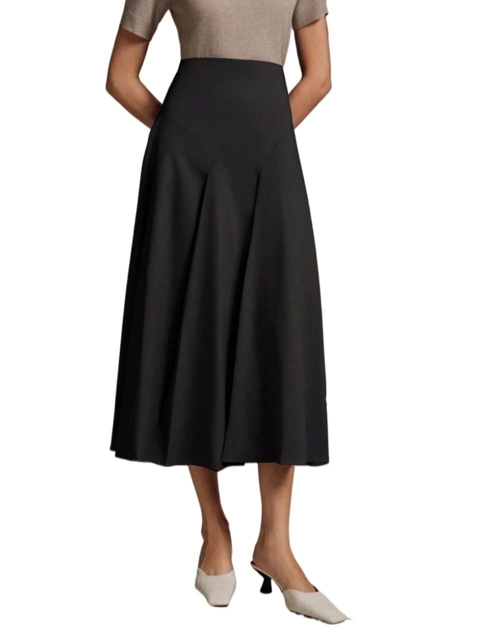 Womens Flowy Trendy Skirt Solid Mid Waist Skirt