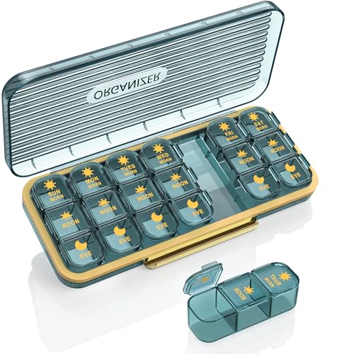Image of Pill Organizer 3 Times A Day, 7 Day Pill Box 3 Times A Day - Acedada Weekly Vitamin Box Organizer with 7 Separate Containers, Portable Daily Medicine Planner Case for Vitamin Fish Oil Supplement, Blue