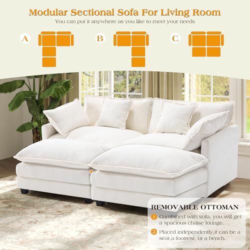 Image of 77.6 inch Modular Sectional Sofa,Loveseat Couch for Living Room, Modern Deep Seat Sofa 2 Seater Chenille Fabric Comfy Cloud Couches with Throw Pillows & Ottoman for Apartment,Small Spaces