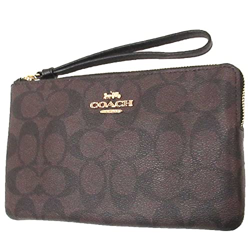 COACH DAMEN Eckreißverschluss Wristlet Aus Canvas Leder, schwarz/braun, Einheitsgröße