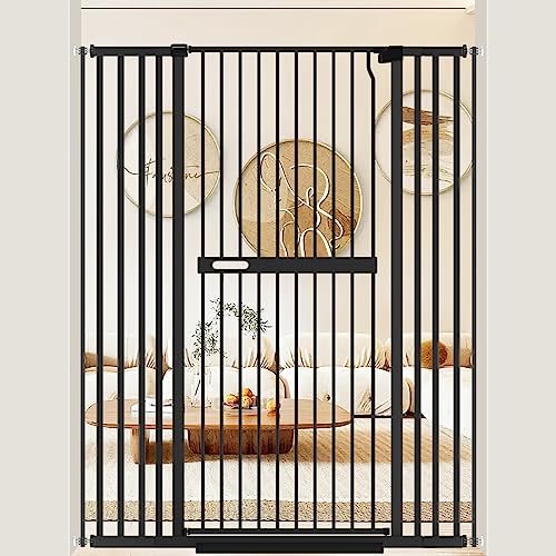 WAOWAO 61.02" Extra Tall Cat Pet Gate 30.11-42.51" Wide Pressure Mounted Walk Through Swing Auto Close Safety Black Metal Baby Toddler Kids Child Dog Pet Puppy Cat for Indoor Stairs,Doorways