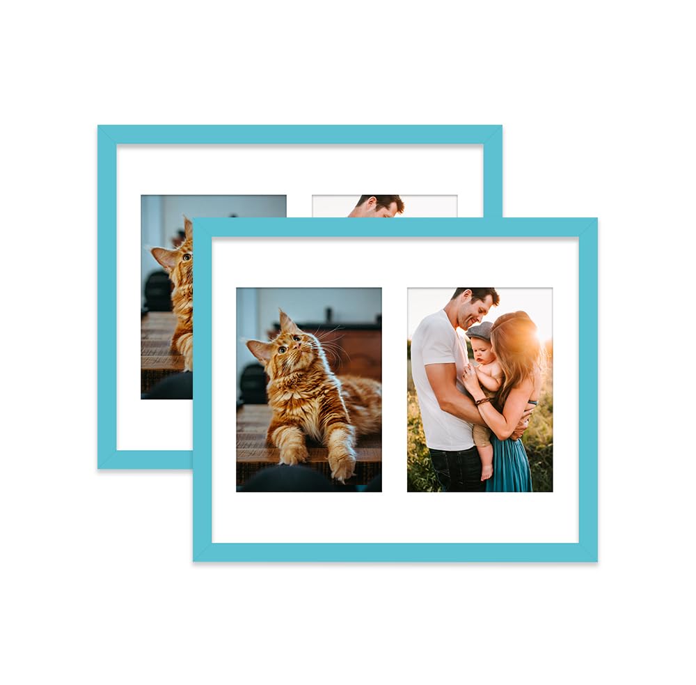 Turquoise Multi Photo Frame - Holds 2 x 7x5 Pictures, Family Collage Picture Frame for Wall Display, 12x10 Frame size, Set of 2