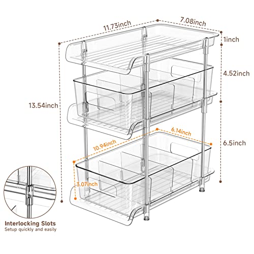 2 Set 3 Tier Clear Bathroom Organizer With Dividers, Multi-Purpose Pull-Out Pantry Organization And Storage, Under Sink Closet Organizers And Storage, Vanity Skincare Cosmetic Organizer Medicine Bins #TOP2