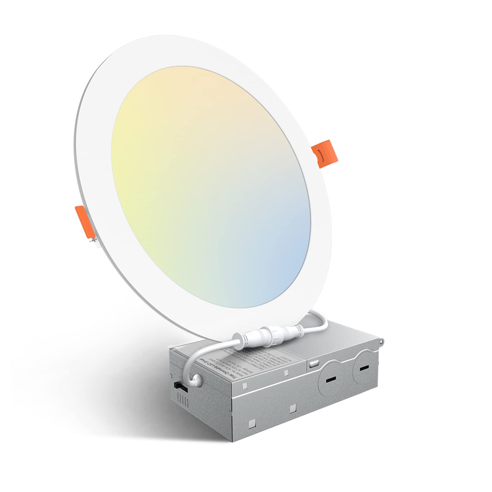 Amico 1 Pack 8 Inch 5CCT Ultra-Thin LED Recessed Ceiling Light with Junction Box, 2700K/3000K/3500K/4000K/5000K Selectable, 18W Eqv 125W, Dimmable Canless Wafer Downlight, 1500LM High Brightness -ETL