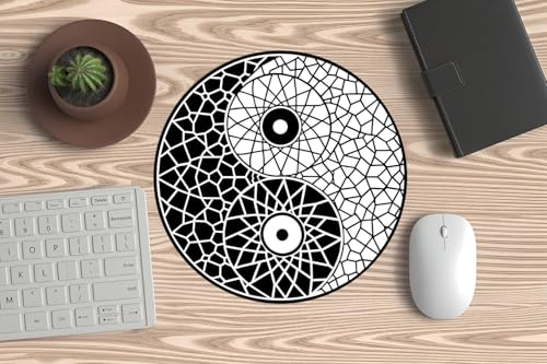 Alfombrilla para Mouse, Ratón de PC o Portátil - Yin Yang - Símbolo Zen - Mosaico - Equilibrio y Armonía - Estilo Abstracto. Ideal para Gaming y Oficina y Todo ser Espiritual.
