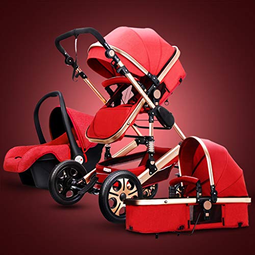 Travel System Baby，Baby Stroller Pram Carriage Stroller，Pushchair Stroller Compact Convertible Luxury Strollers Add Foot Rest (Color : Red)