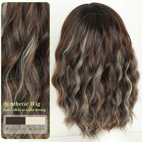Image of AISI HAIR Bob Curly Wig with Bangs Short Wavy Wigs for Women | 14 inch, Ready to Wear, Heat Resistant Fiber Hair, Shoulder Length wig, Natural Appearance, Beginner Friendly for Daily