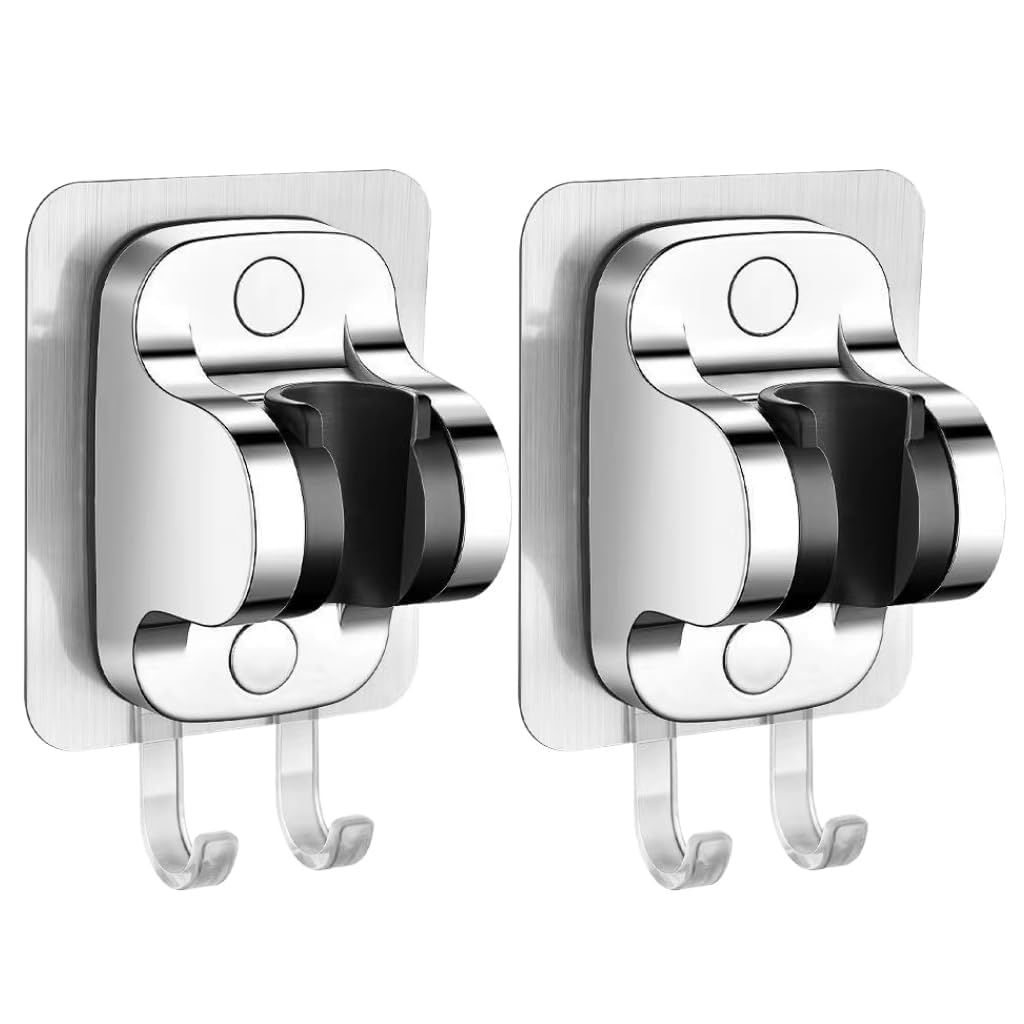 Adhesive Adjustable Shower Head Holder Wall Mount Bracket Hand Shower Holder for Bathroom and Toilet Nail and Screw Free, no Drill Needed for Shower Holder Wall Mount Shower Bracket(2Pcs)